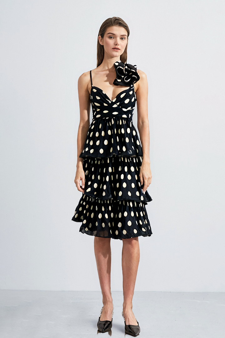 Black Halter Neck Floral Polka Dot Maxi Dress