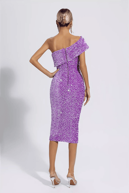 Purple Sequin Midi Dress