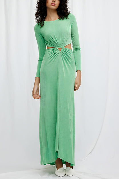 Light Green Round Neck Long Sleeve Dress