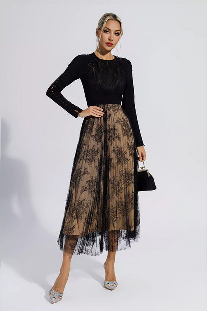 Black Lace Long Sleeve Maxi Dress