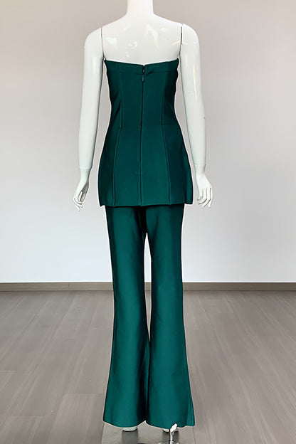 Christmas Dark Green Sheath Top + High Waisted Pants Set