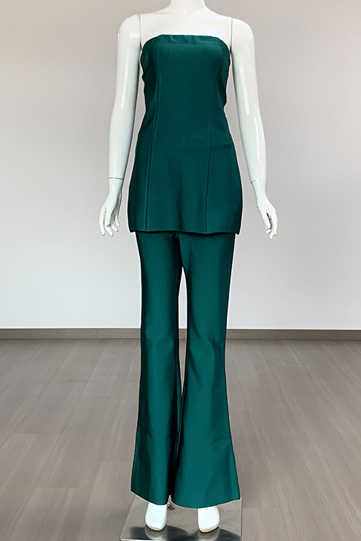 Christmas Dark Green Sheath Top + High Waisted Pants Set