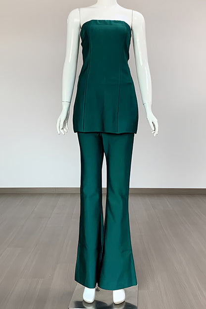 Christmas Dark Green Sheath Top + High Waisted Pants Set