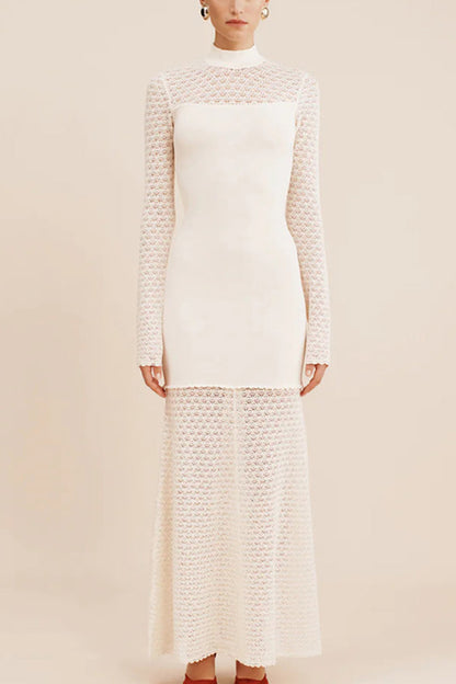 White Jacquard Cutout Long Dress