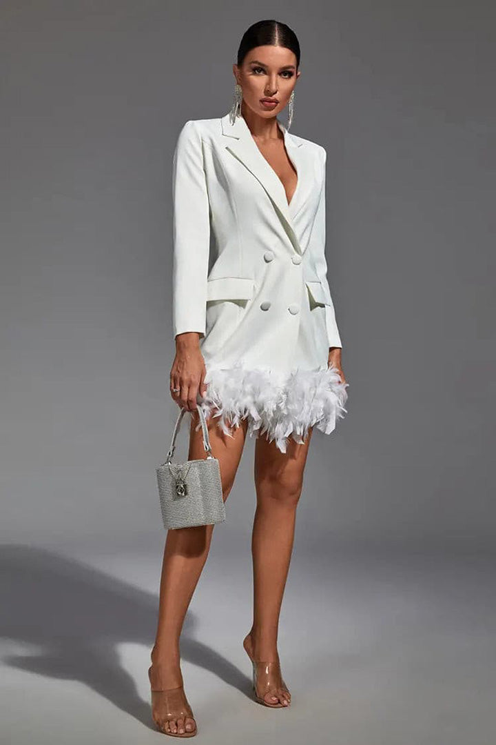 White Feather Blazer Mini Dress