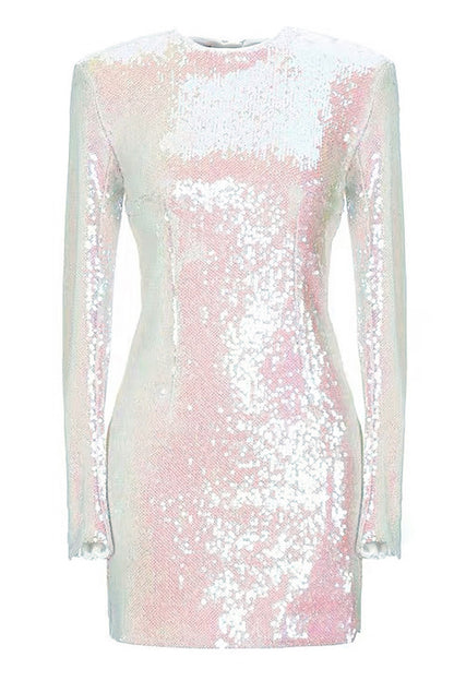 Round Neck Zipper Sequin Mini Dress