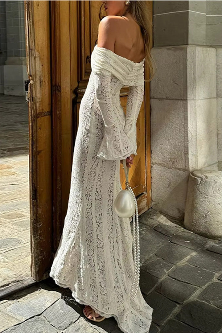 White Strapless Lace Fishtail Maxi Dress