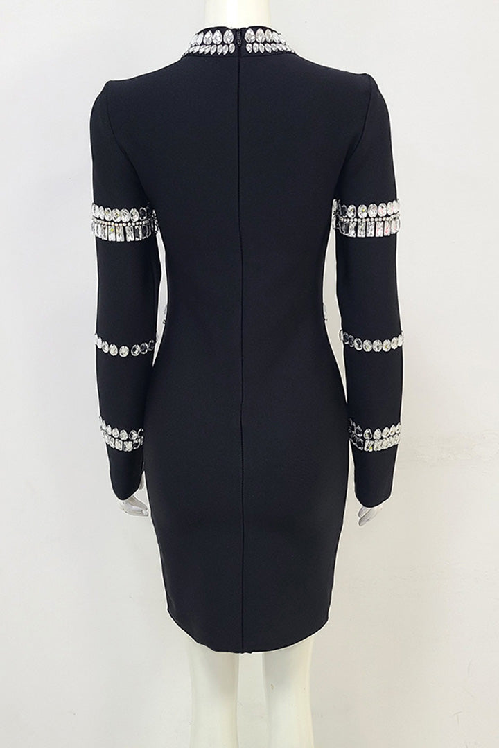 Black Rhinestone Bandage Mini Dress