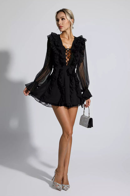 Black Chiffon Mini Dress