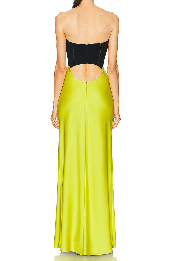 Yellow Green Colorblocked Sheath Dress Set