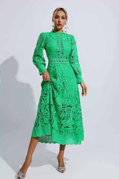 Green Lace Cutout Maxi Dress