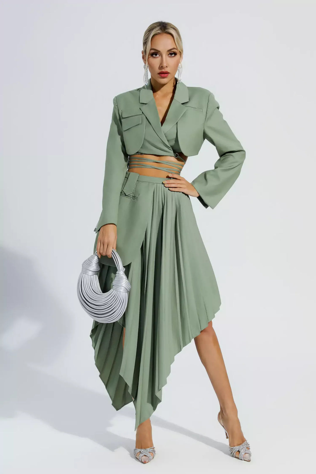 Green Ruffle Blazer Set