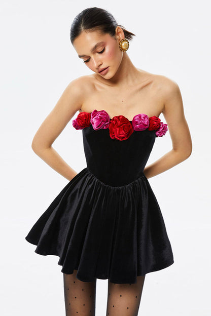 Sheath 3D Floral Embellished Mini Little Black Dress