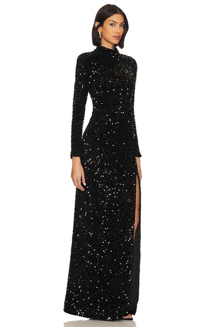 Black Sequin Split Long Dress