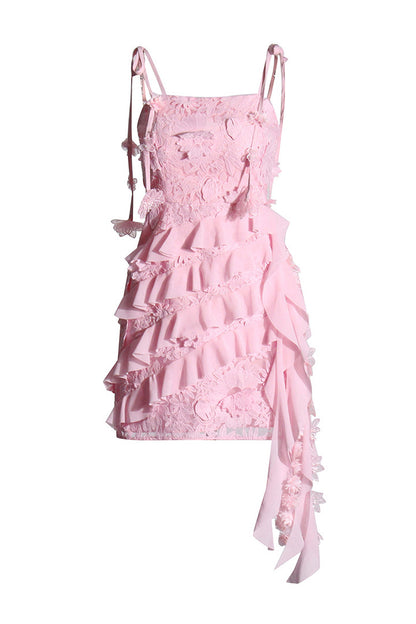 Pink Lace Fringe Mini Dress