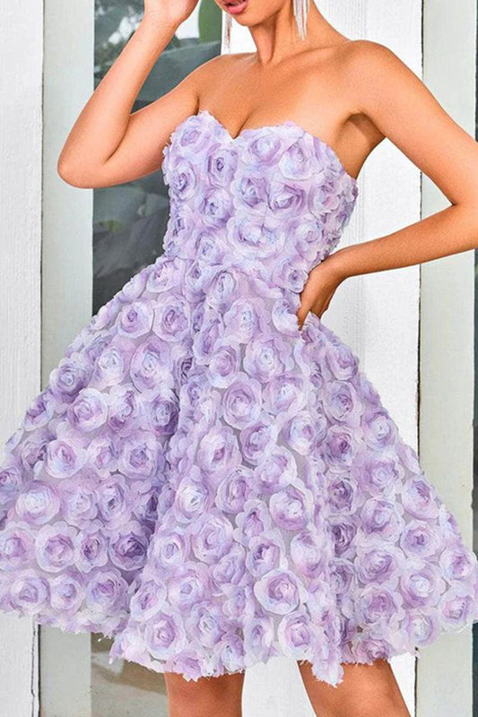 Light Purple Sheath Floral Mini Dress