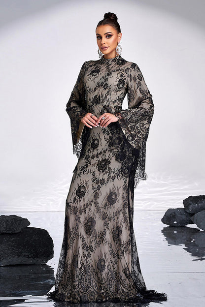 Black Vintage Lace Evening Gown