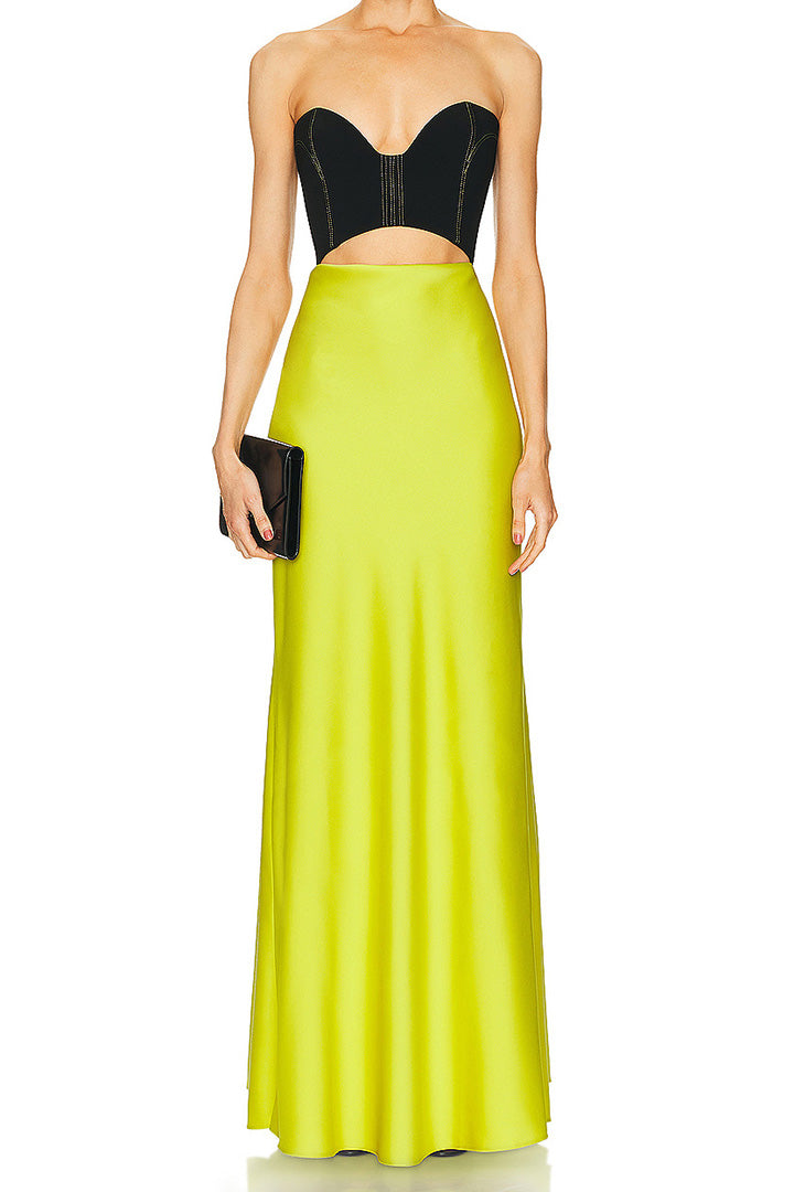 Yellow Green Colorblocked Sheath Dress Set