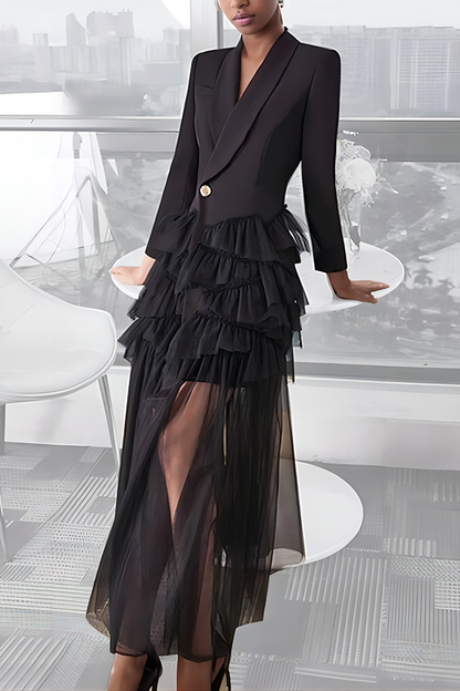 Mesh Patchwork Long Sleeve Suit Dress