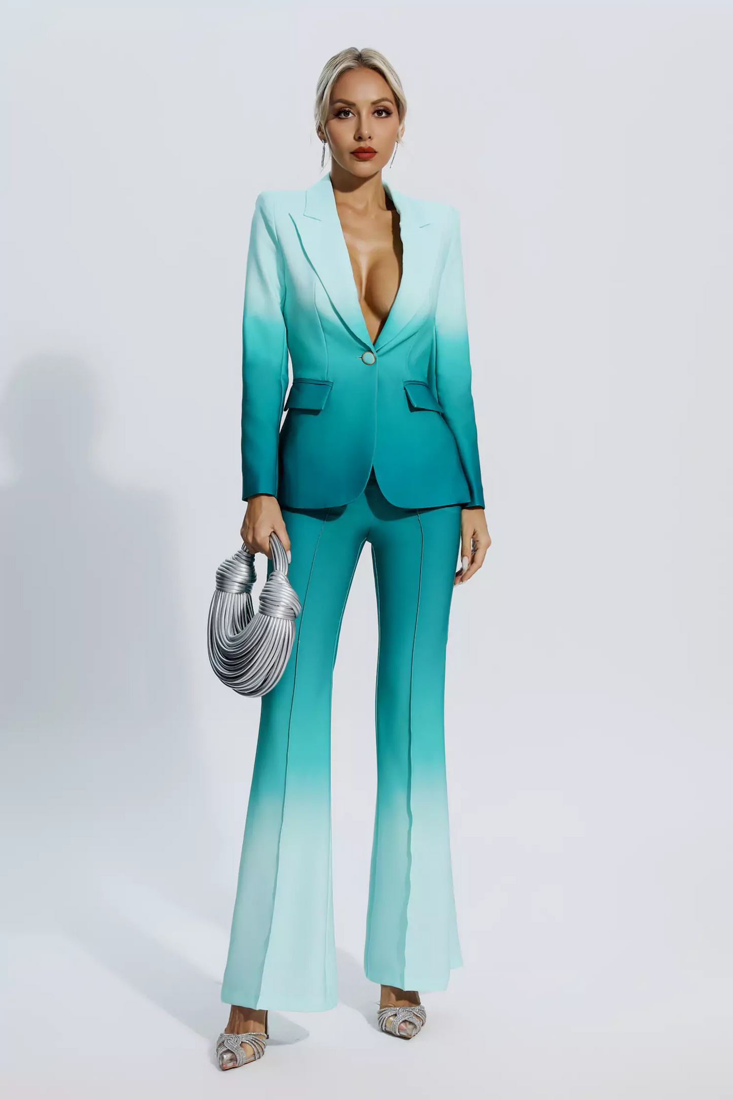 Gradient Green Blazer Set