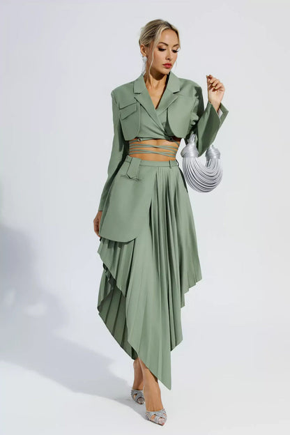 Green Ruffle Blazer Set