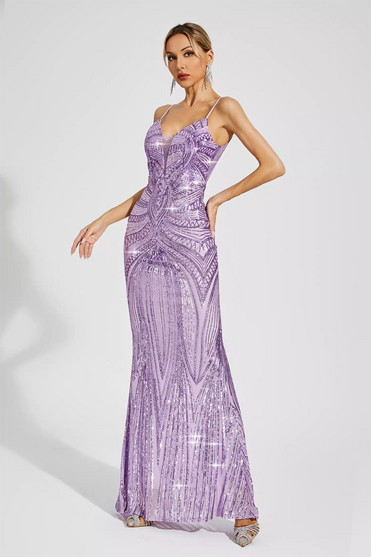 Purple Mermaid Sequins Slip Dress