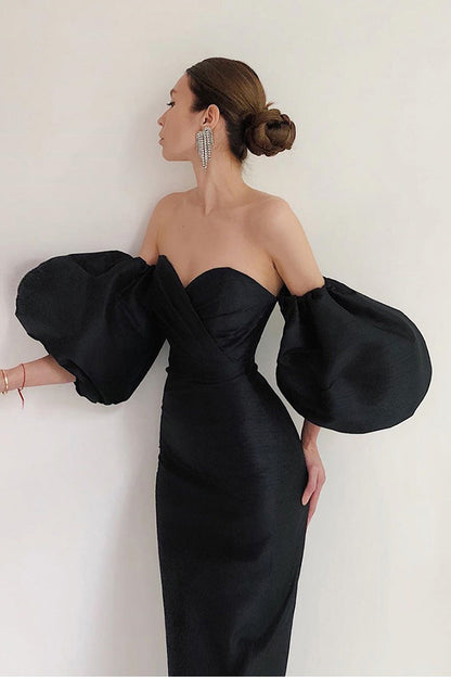 Black Off Shoulder Midi Dress