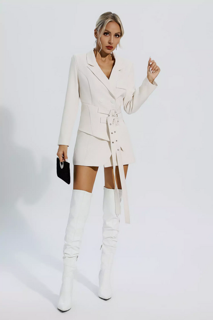 White Long Sleeve Blazer Mini Dress