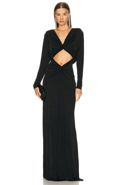 Black Long Sleeve Twisted Maxi Dress