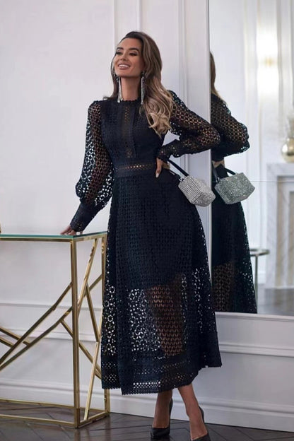 Elegant Lace Long Sleeve Midi Dress