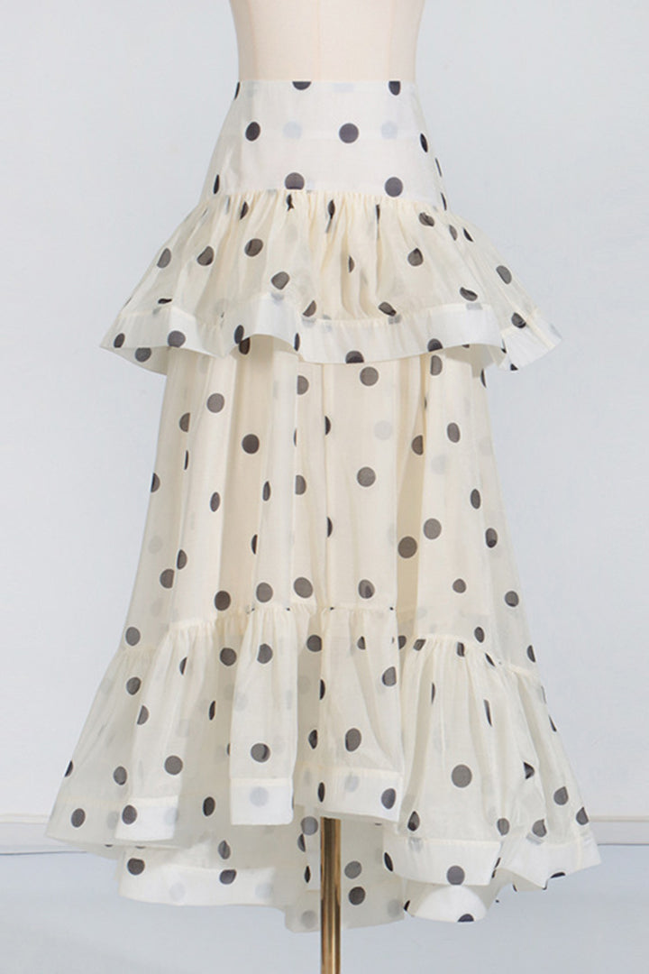 Apricot Ruffle Shirt Polka Dot Long Dress Set