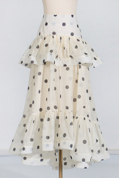 Apricot Ruffle Shirt Polka Dot Long Dress Set