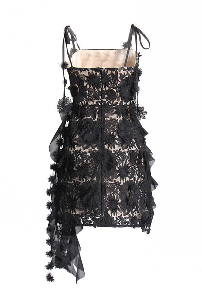 Black Lace Fringe Mini Dress