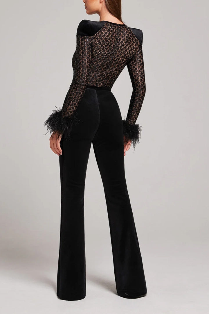 Black Lace High Waist Jumpsuit