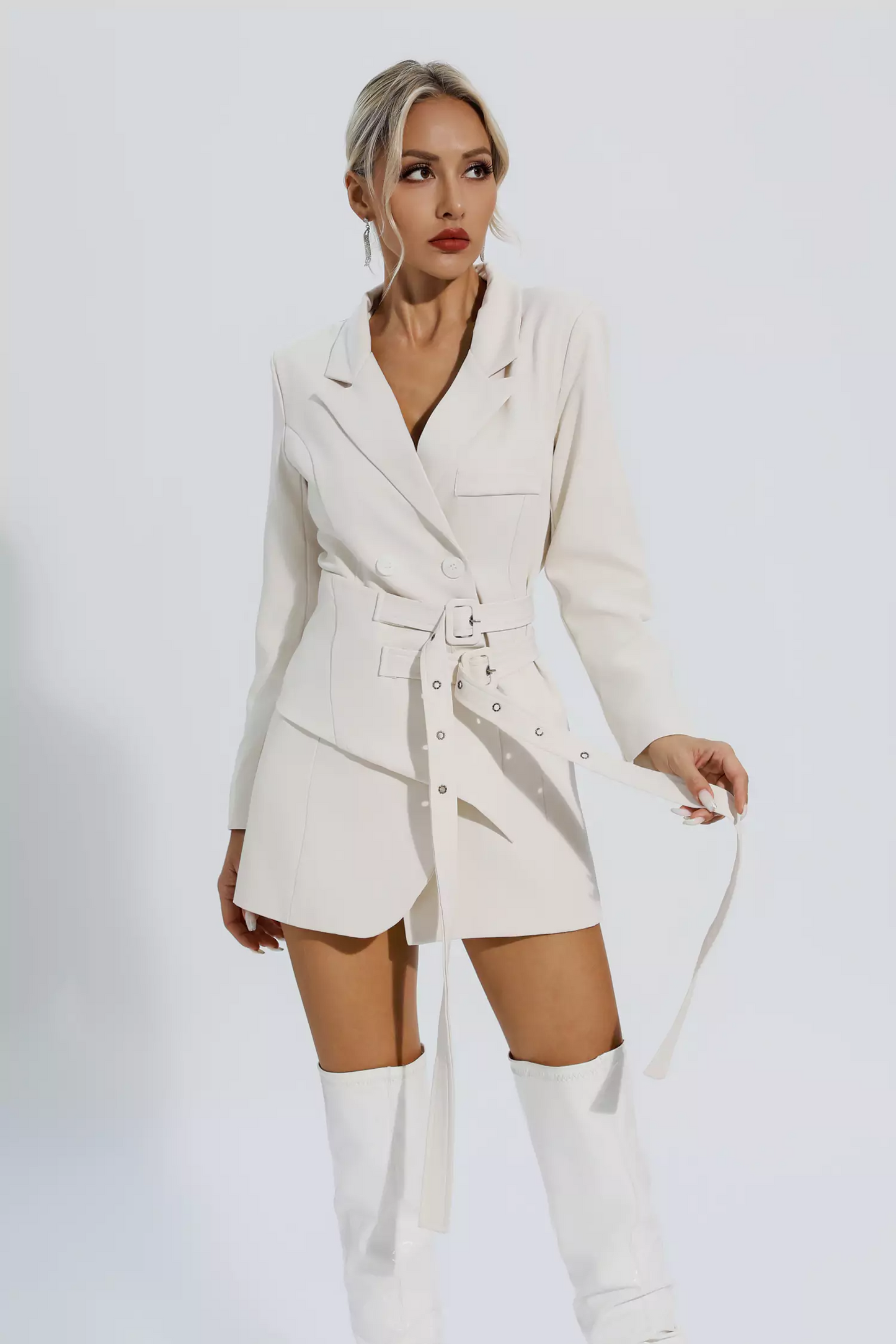 White Long Sleeve Blazer Mini Dress