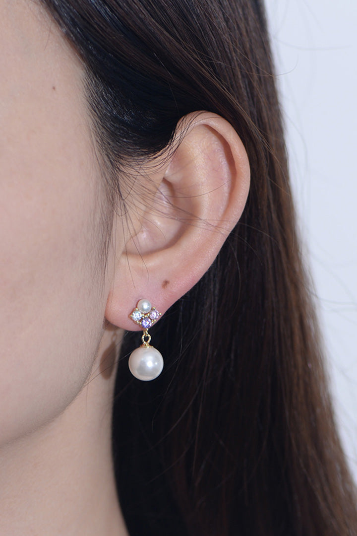 18K Gold CZ Pearl Earrings