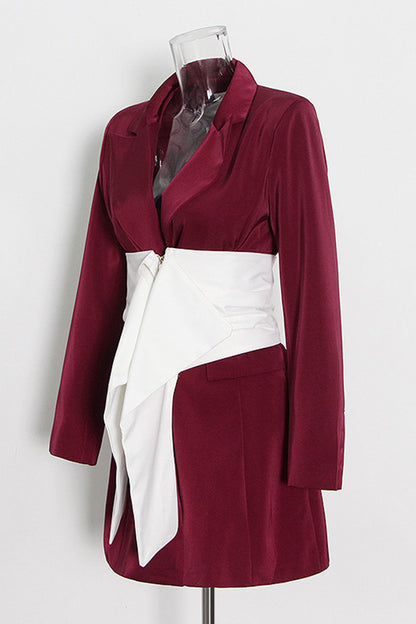 Patchwork Color Blocking Niche Belted Blazer