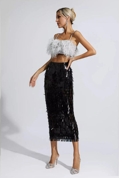 Black Feather Sequin Set