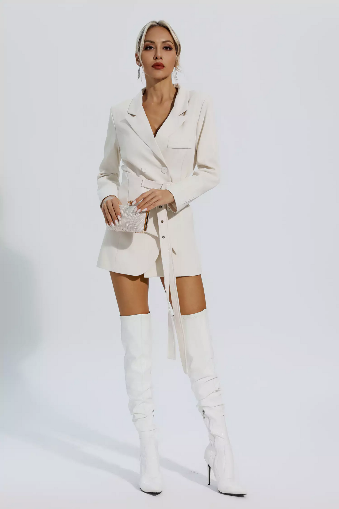 White Long Sleeve Blazer Mini Dress