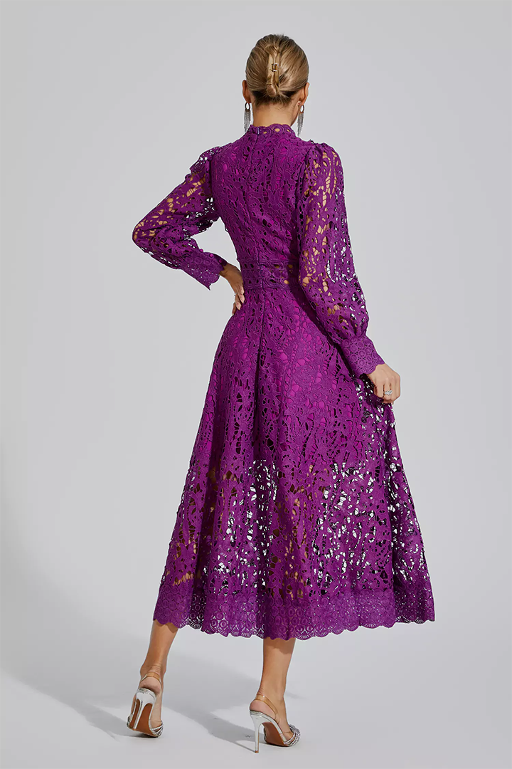 Purple Lace Cutout Maxi Dress