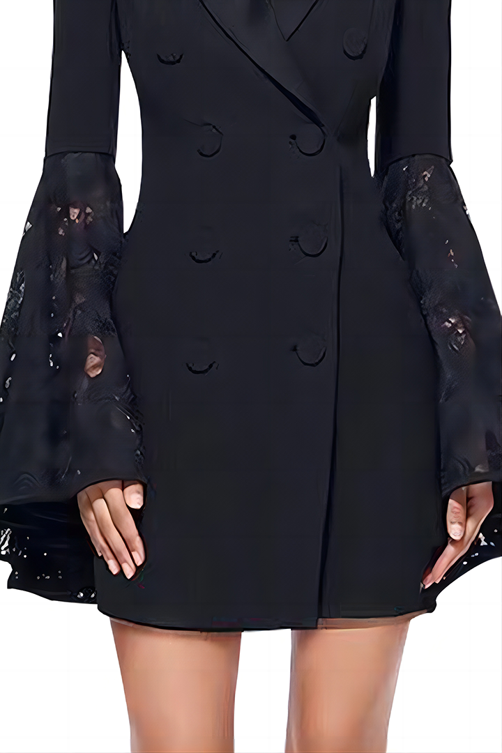 Black Lace Patchwork Flared Long Sleeve Blazer