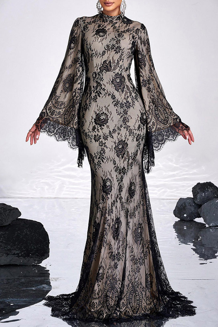 Black Vintage Lace Evening Gown