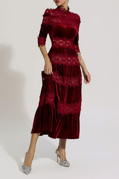 Wine Red Cut Out Long Sleeve Dress