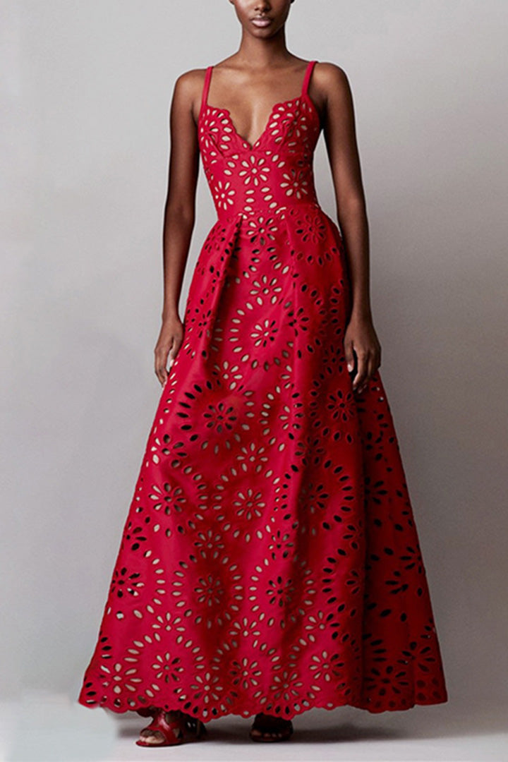 Embroidered Crochet Long Halter Dress