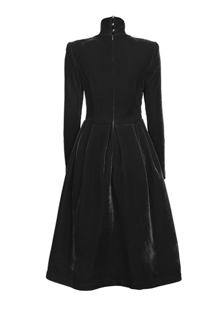 Black Vintage Velvet Midi Fall/Winter Dresses