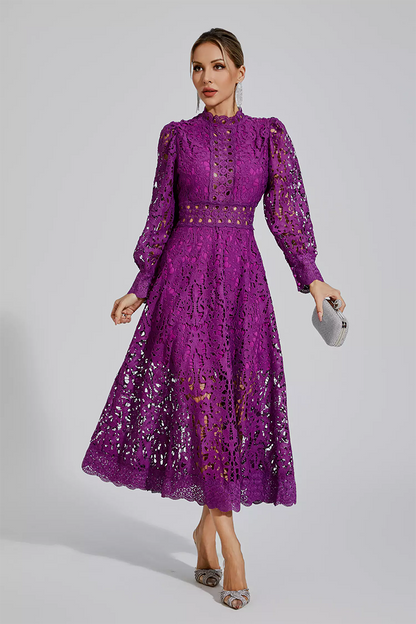 Purple Lace Cutout Maxi Dress