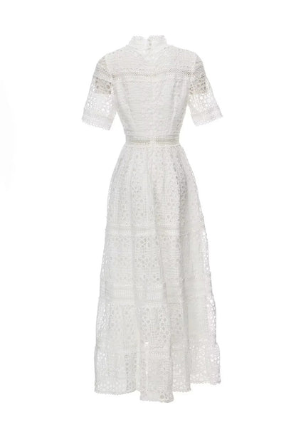 Half Sleeves Lace Midi Dress