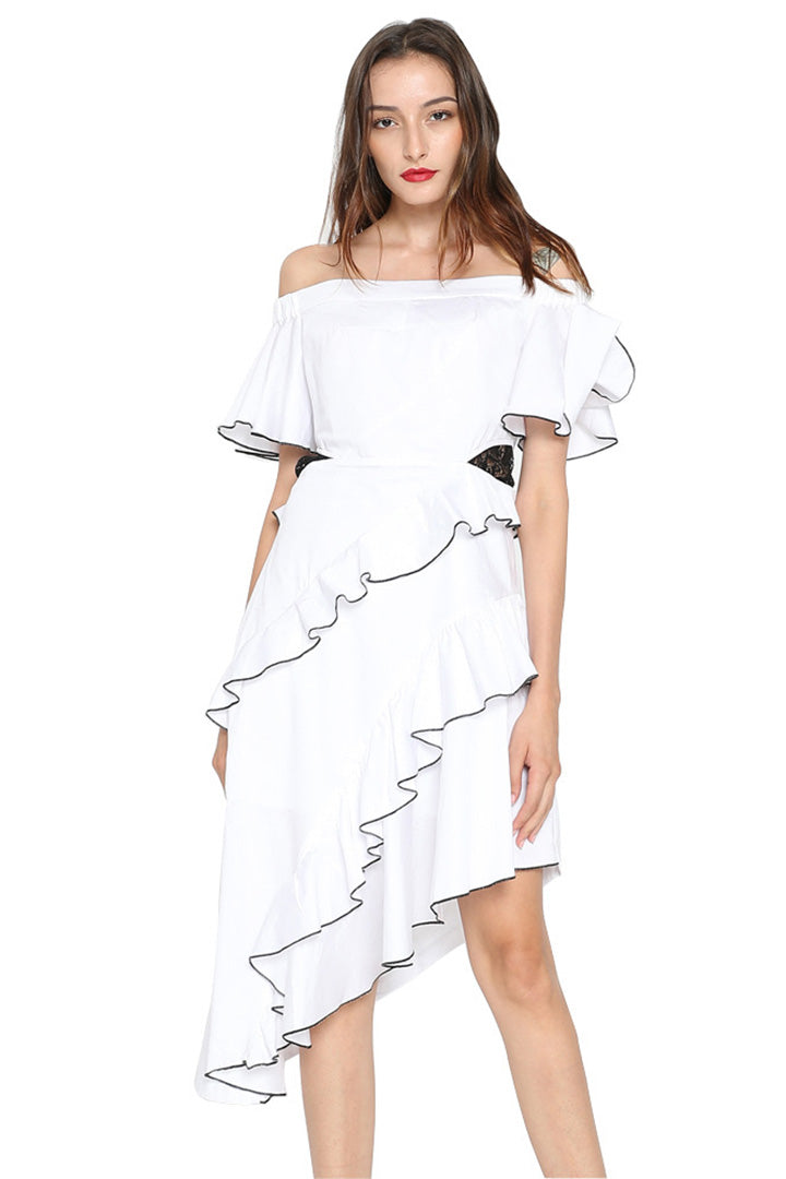 White Off Shoulder Ruffle Maxi Dress