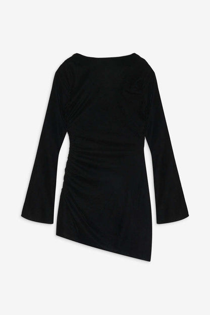 Black U Neck Velvet Mini Dress