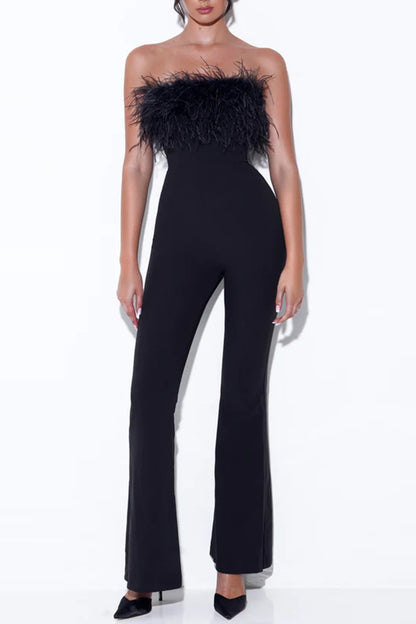 Bustier Strapless Wide Leg Flared Jumpsuit